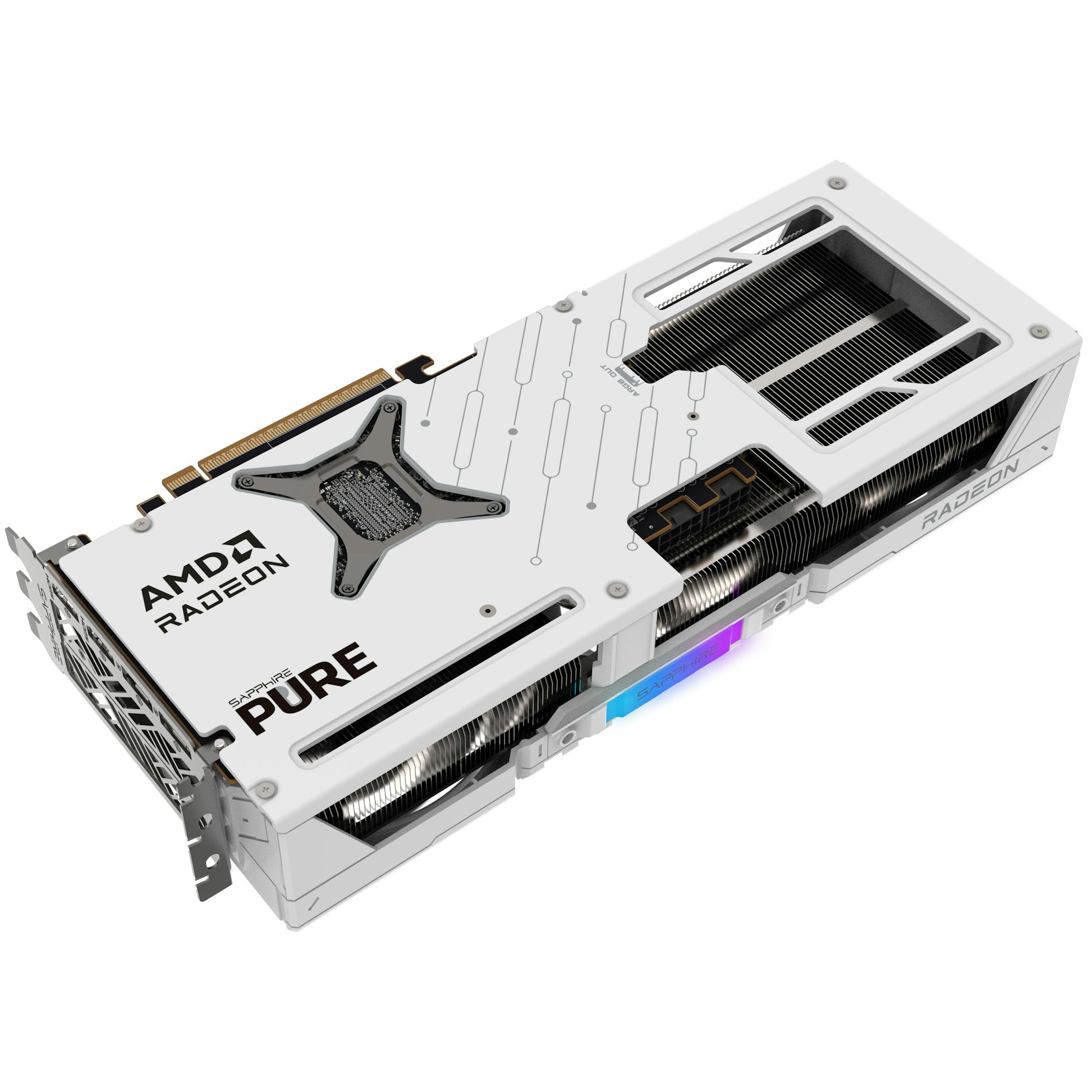 AMD Radeon Sapphire Pure RX 9070 XT graphics card for PC gaming in white colourway