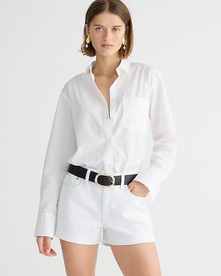 Mid-Rise Denim Short in White