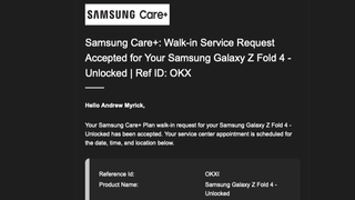 Email confirmation of Samsung Care+ appointment at uBreakiFix