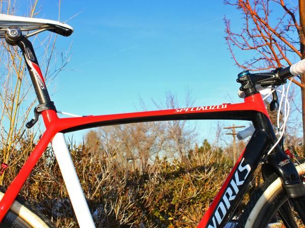 The top tube is wide and flat across the bottom for easier shouldering.
