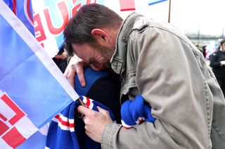 One Rangers fan is overcome by emotion as he celebrates the title triumph