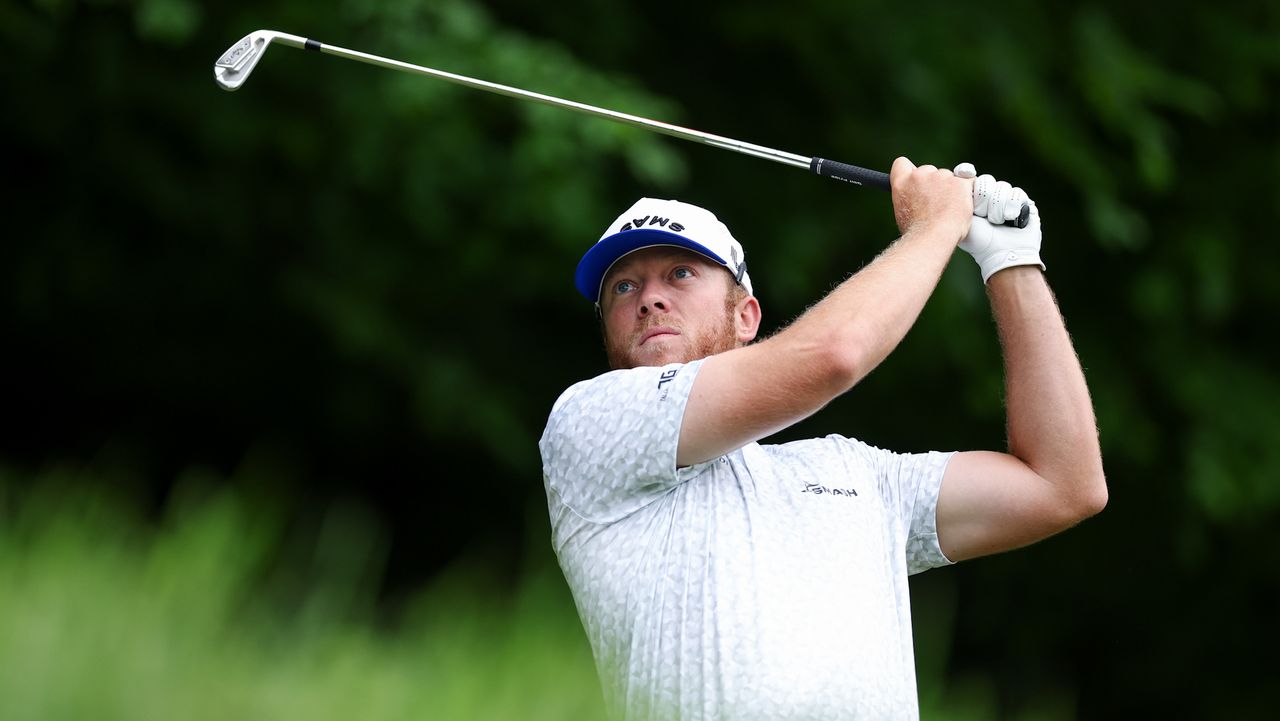 Talor Gooch of the United States plays his shot from the third tee during a practice round prior to the 2024 PGA Championship at Valhalla Golf Club on May 15, 2024 in Louisville, Kentucky. 