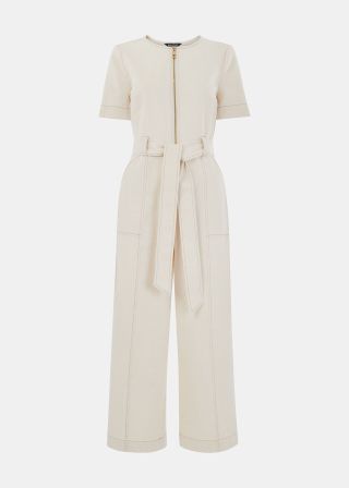 Ivory Short Sleeve Denim Jumpsuit