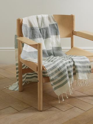 Fringed Striped Linen Throw