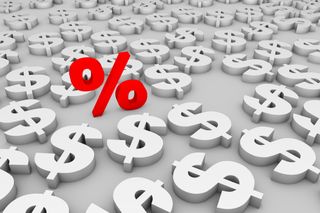 red percent sign above flat dollar signs