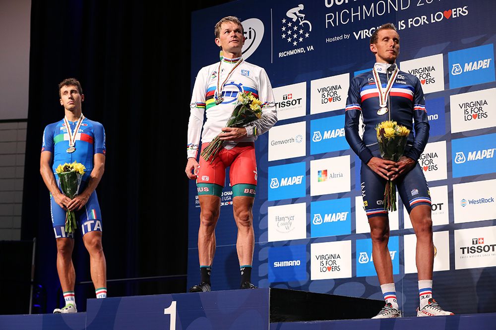 Adriano Malori (Italy), Vasil Kiryienka (Belarus) and Jerome Coppel (France)