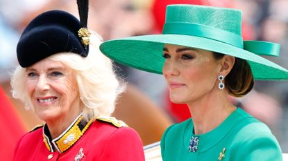 Title that's passed from Queen Camilla to Kate Middleton explained. Seen here Queen Camilla and Princess Catherine return to Buckingham Palace