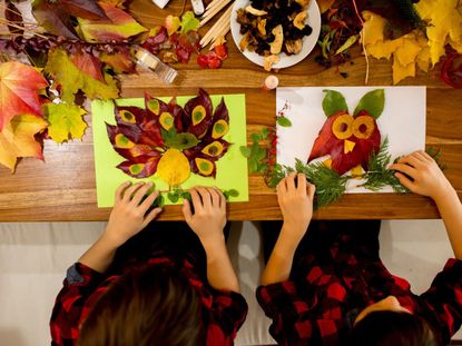 Kids Doing DIY Art Out Of Plant Leaves