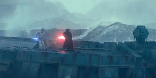Rey fights Kylo on remnants of Death Star on ocean moon Kef Bir