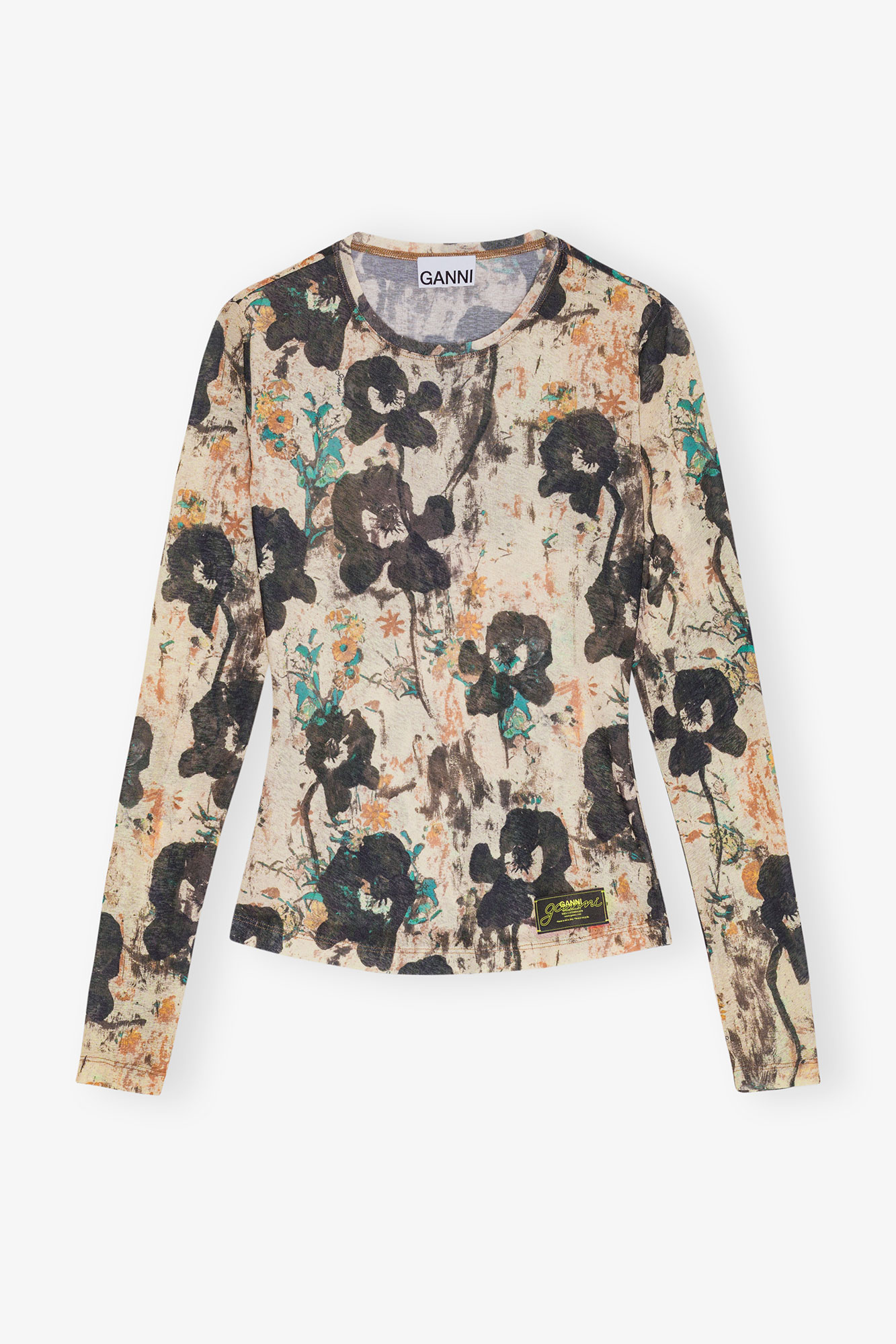 Printed Marl Mesh Long Sleeve Top