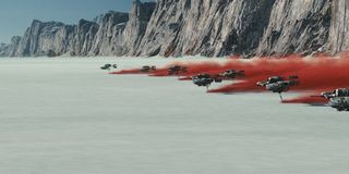 Speeders flying on Crait in Star Wars: The Last Jedi