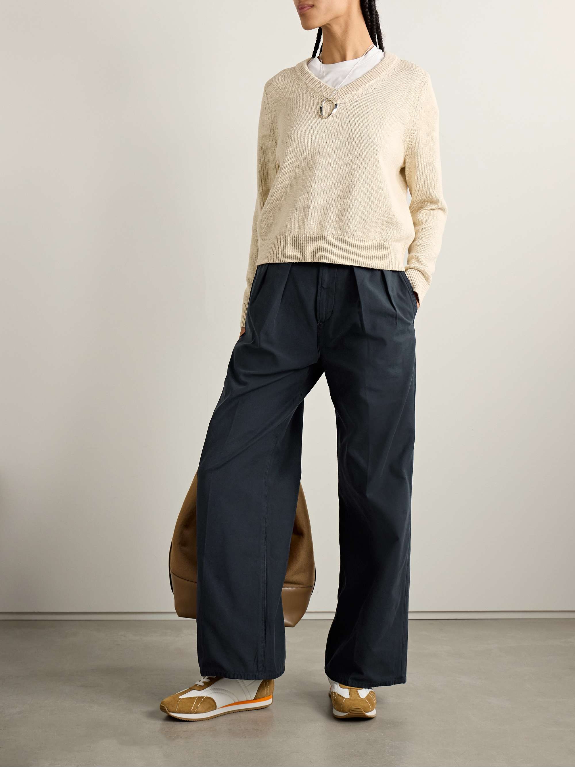 Petra Pleated Cotton Wide-Leg Pants
