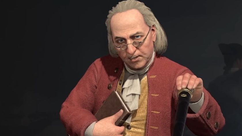 Digital Ben Franklin looking very perturbed on dark background