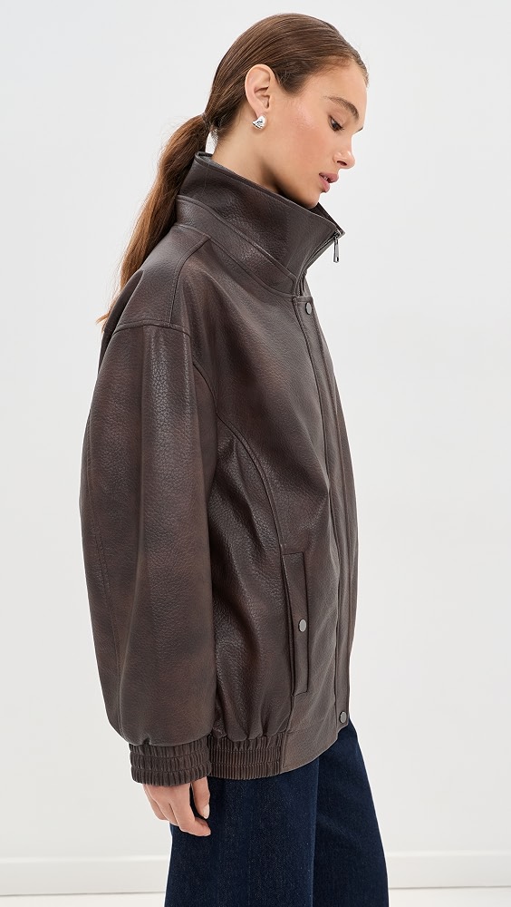 Pebble Faux Leather Bomber - Chocolate
