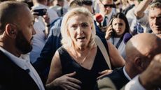 Marine le Pen president of the Rassemblement National RN parliamentary group arrives and walks through the crowd during a Fete champetre an event organised by the Rassemblement National RN