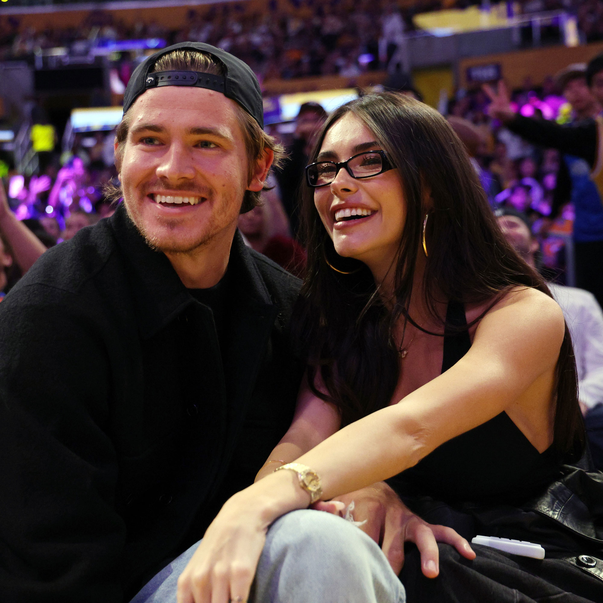Madison Beer and Justin Herbert attend a Lakers game