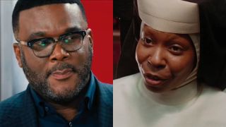 Tyler Perry pictured in Don't Look Up and Whoopi Goldberg pictured in Sister Act 2: Back In The Habit, shown side by side.