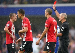 Southampton’s James Ward-Prowse (left) was shown a straight card by referee Martin Atkinson after a VAR review (Tess Derry/PA)