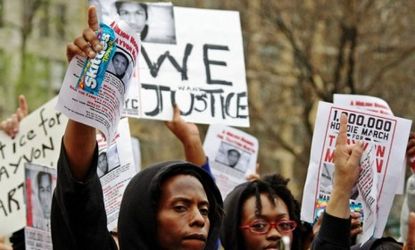 Protesters demand justice for slain teen Trayvon Martin in New York: Police released new video footage this week raising doubts of shooter George Zimmerman's self defense claim.