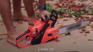 Pedro's feet and a chainsaw in The Family Chantel