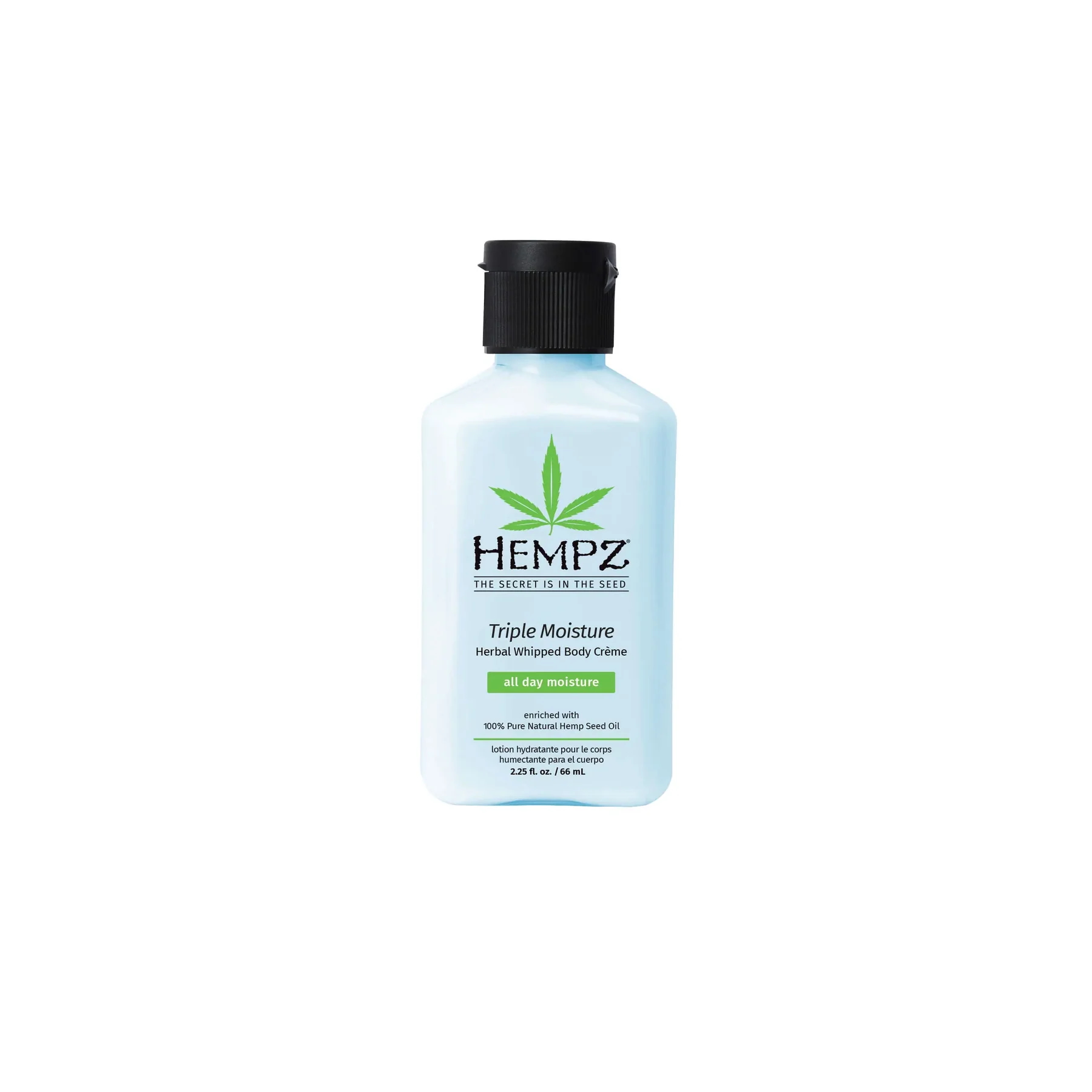 A travel size container of Hempz Triple Moisture Herbal Whipped Body Creme