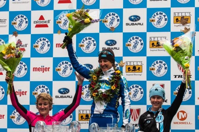 Women's Iceman Cometh podium: Mackenzie Woodring, Catharine Pendrel, Chloe Woodruff