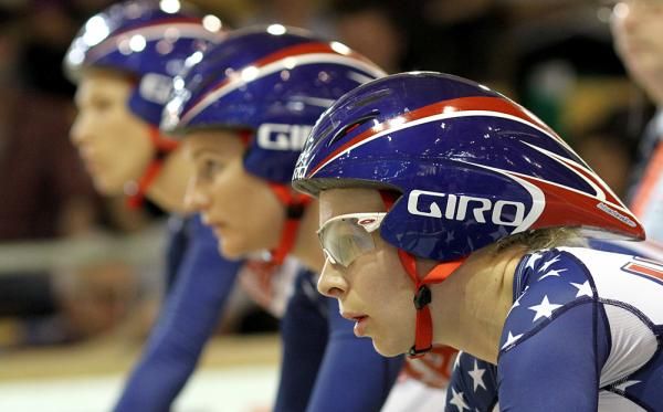 Sarah Hammer is ready to lead off for the American team in the qualification round of the women's 3,000m team pursuit