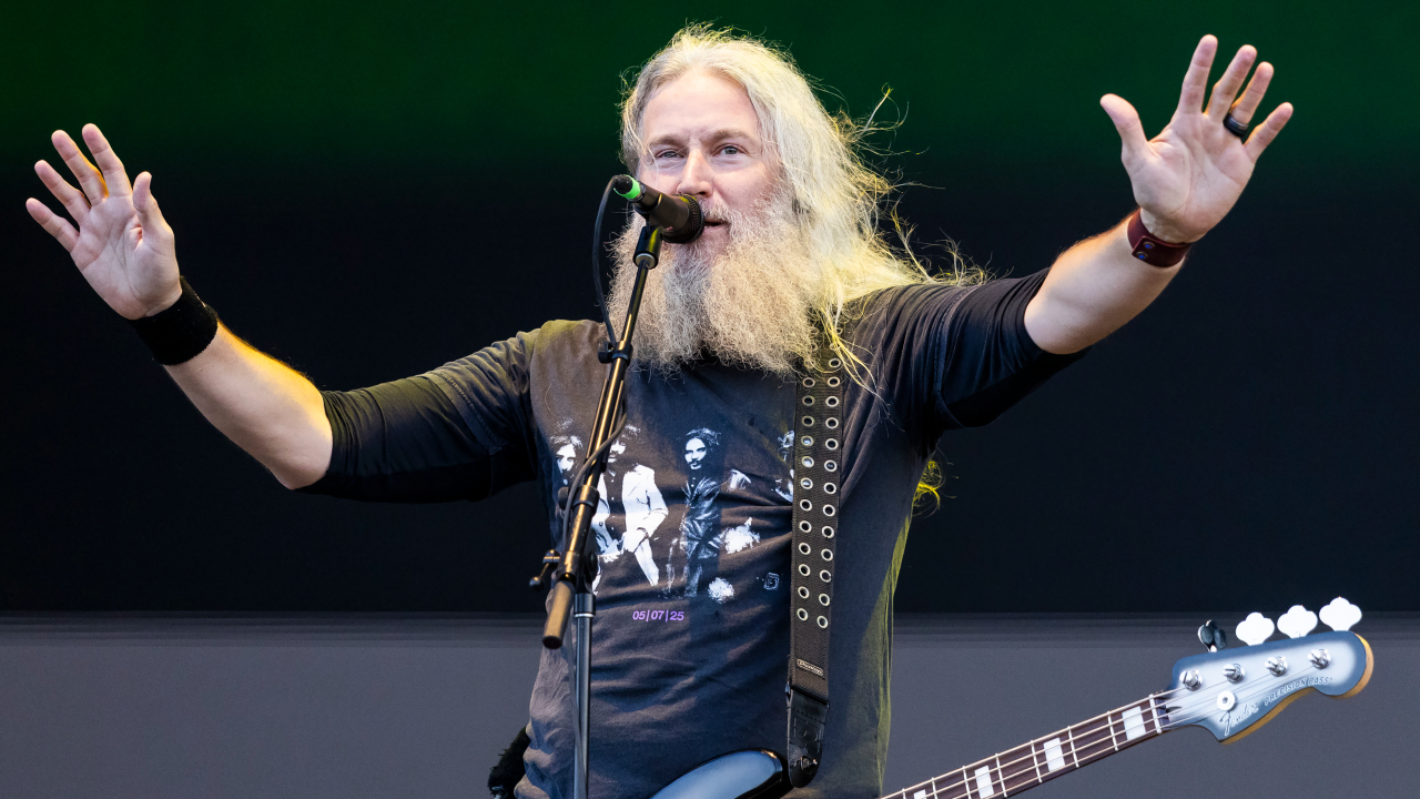 Troy Sanders of Mastodon onstage in 2025