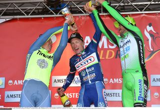 Enrico Gasparotto (Wanty) enjoys his time on the podium in Amstel Gold