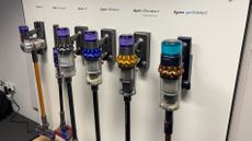 Dyson vacuum cleaners, lined up