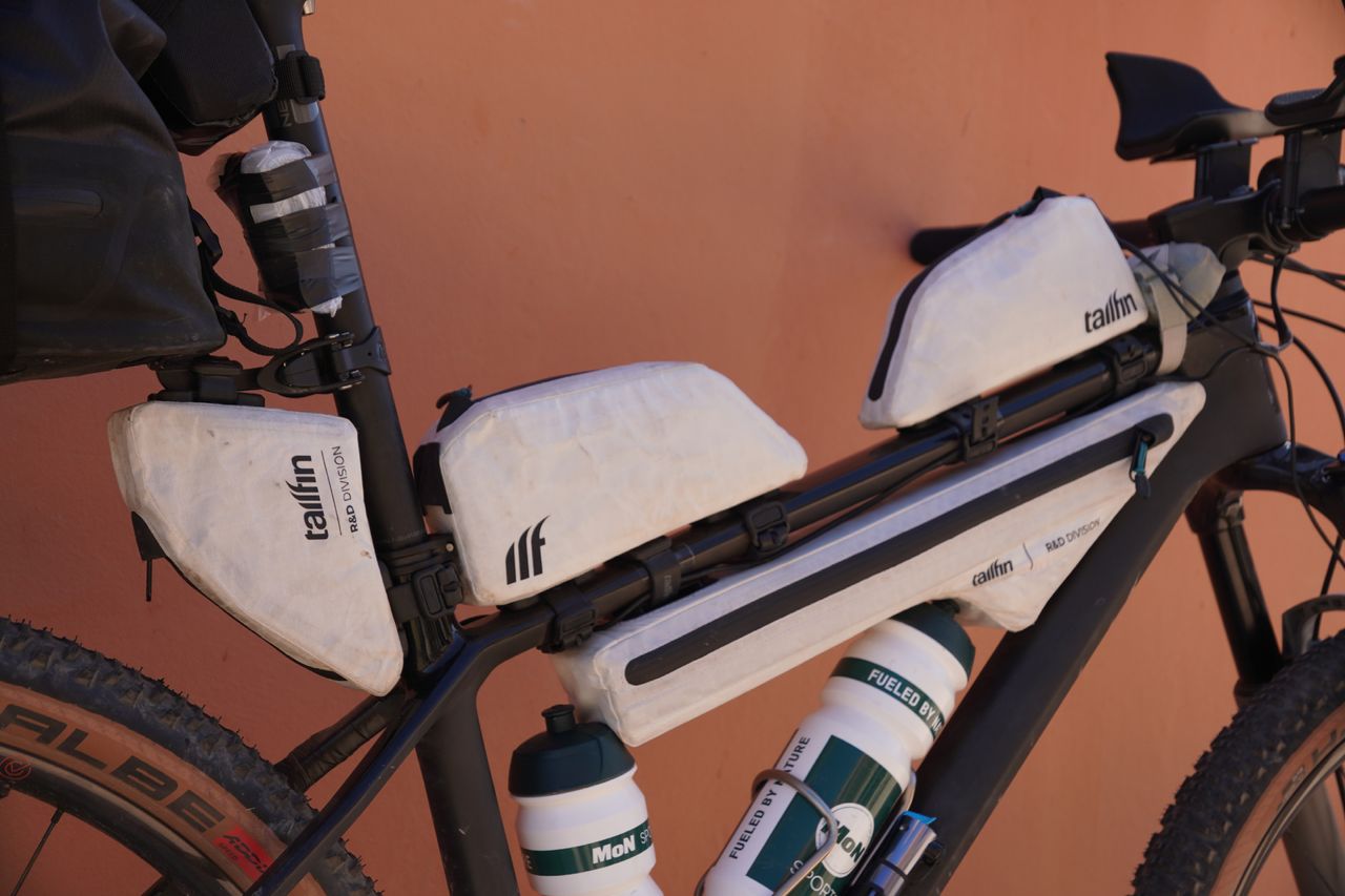 Image shows the tech on one of the bikes being ridden at the 2023 Atlas Mountain Race