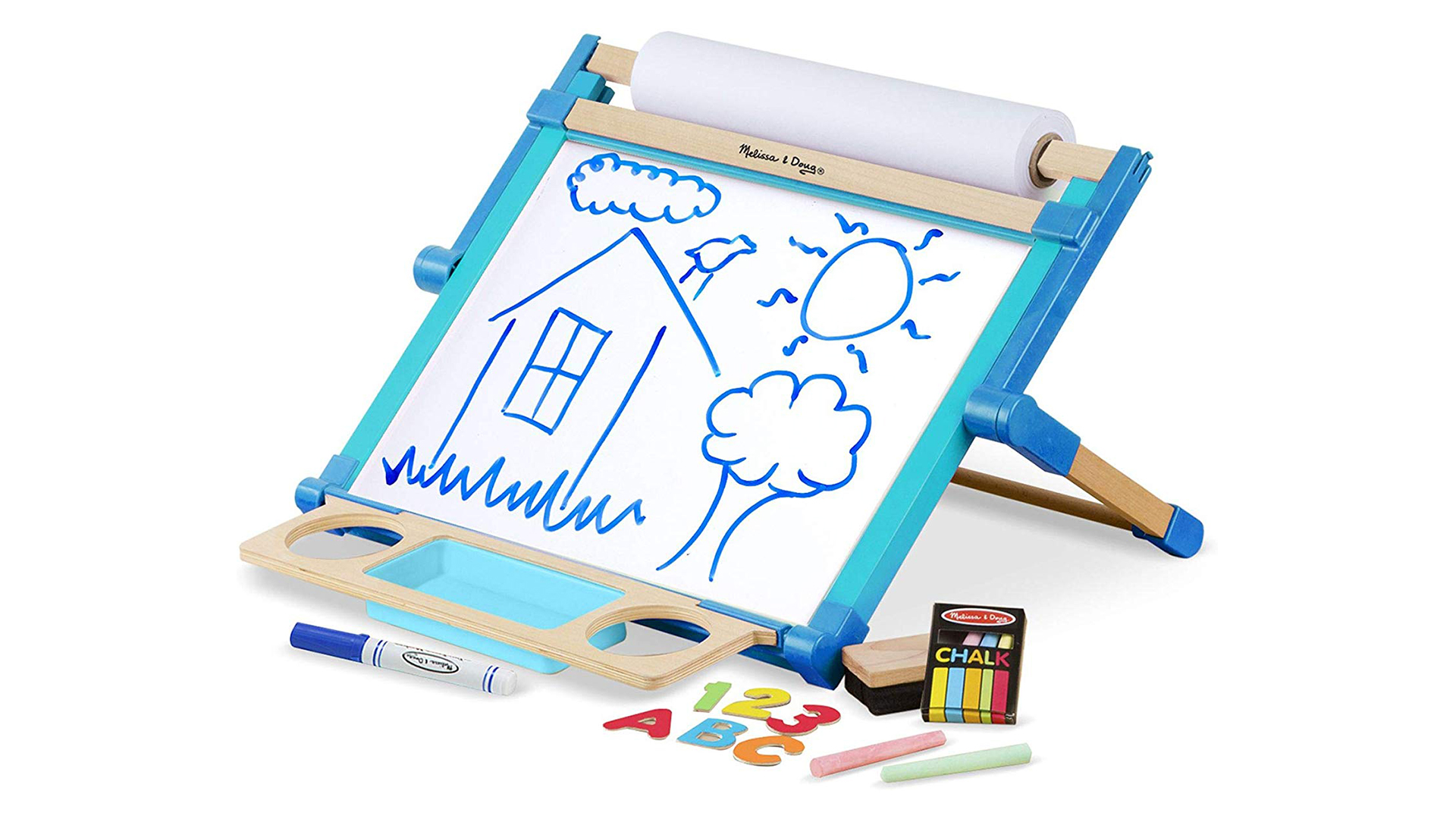 Product shot of one of the best art easels, the Melissa & Doug Deluxe Double-Sided Tabletop Easel