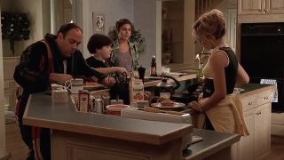 The Soprano family in the kitchen of their house on The Sopranos