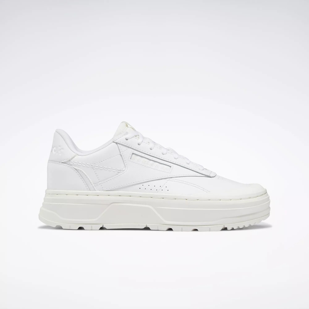 white platform sneakers by Reebok with lug soles