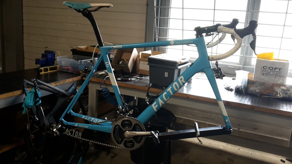 An O2 up on the mechanic's stand
