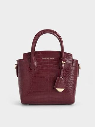 Harper Croc-Effect Structured Top Handle Bag