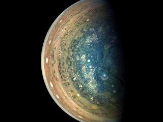 Citizen-scientist Gerald Eichstadt processed this image of Jupiter's south polar region, which highlights the distinctive cloud bands that wrap around the gas giant.