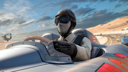 A racer driving in a car in Forza Motorsport 7.