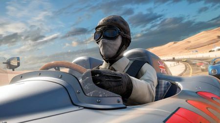 A racer driving in a car in Forza Motorsport 7.