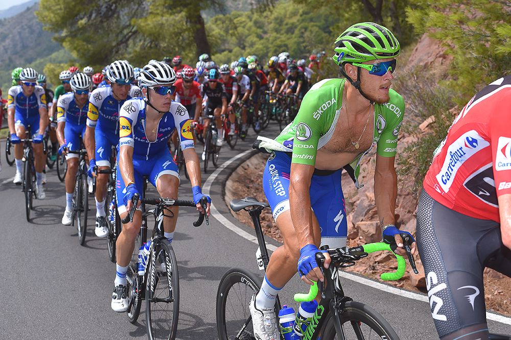 Matteo Trentin in green during stage 5 at the Vuelta