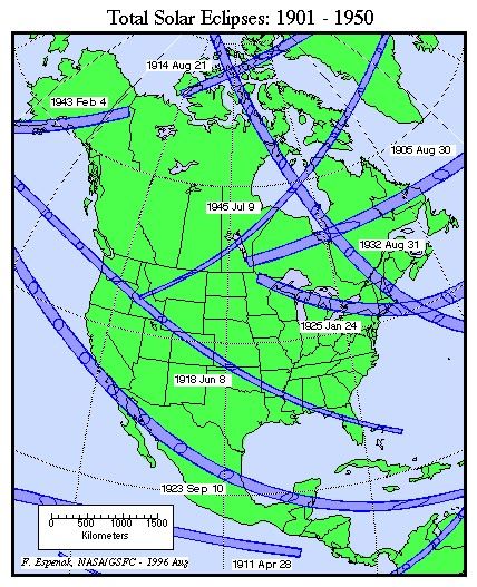 a map of the united states showing tracks of various eclipses between 1924 and 2024
