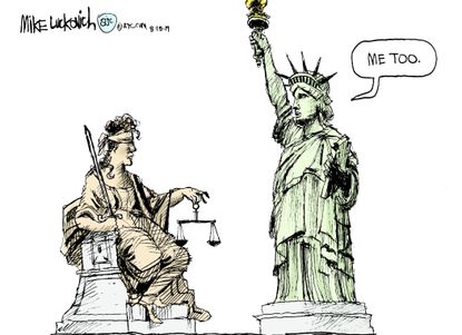 Political Cartoon U.S. Statue of Liberty Poem Edit Blind Lady Justice Statue