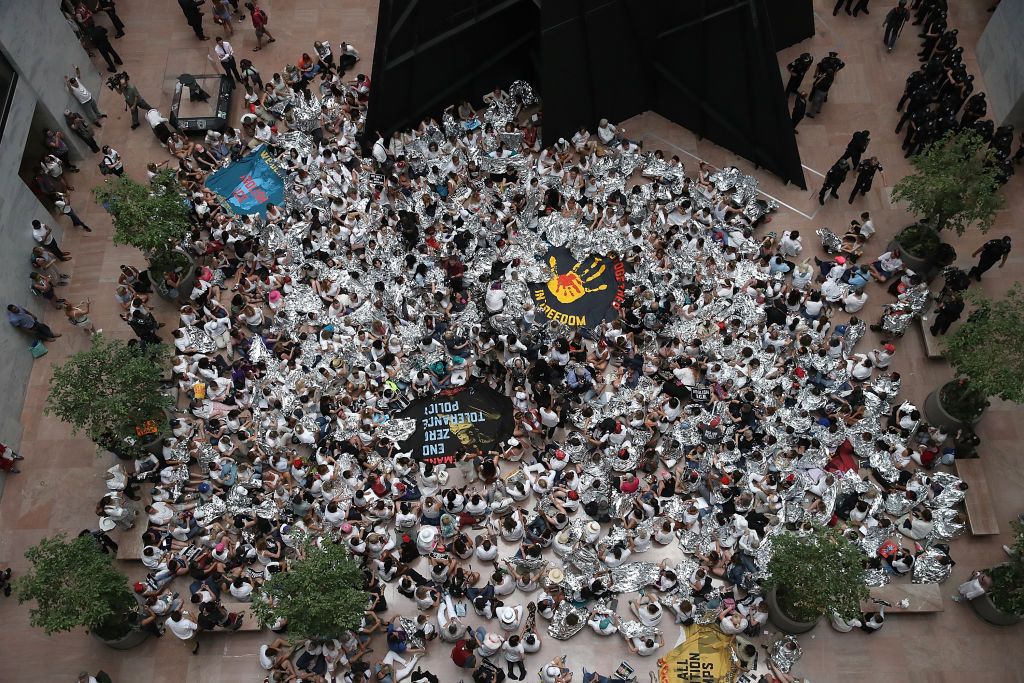 Protesters inside the Senate&amp;#039;s Hart Office Building on Thursday.