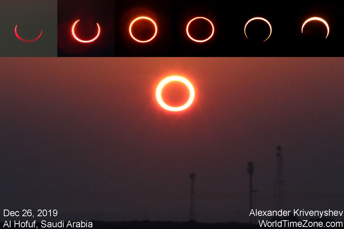 Photographer Alexander Krivenyshev of WorldTimeZone.com captured the "ring of fire" annular solar eclipse of Dec. 26, 2019 fromAl Hofuf in Saudi Arabia.
