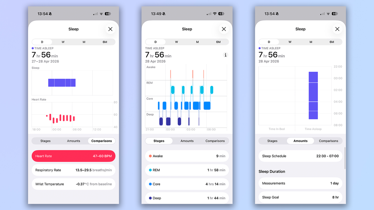 three screenshots from the apple watch se 3 sleep tracking