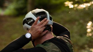 Kask Elemento helmet being adjusted for fit