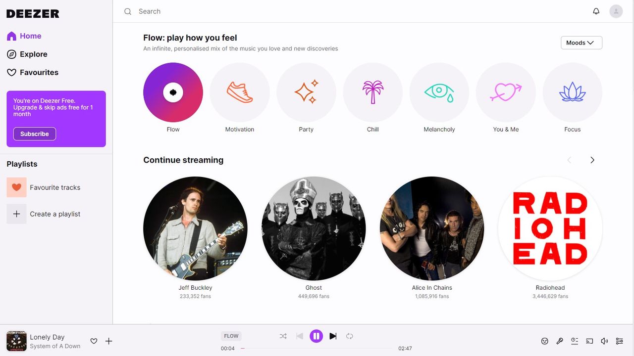 Deezer desktop user interface screenshot