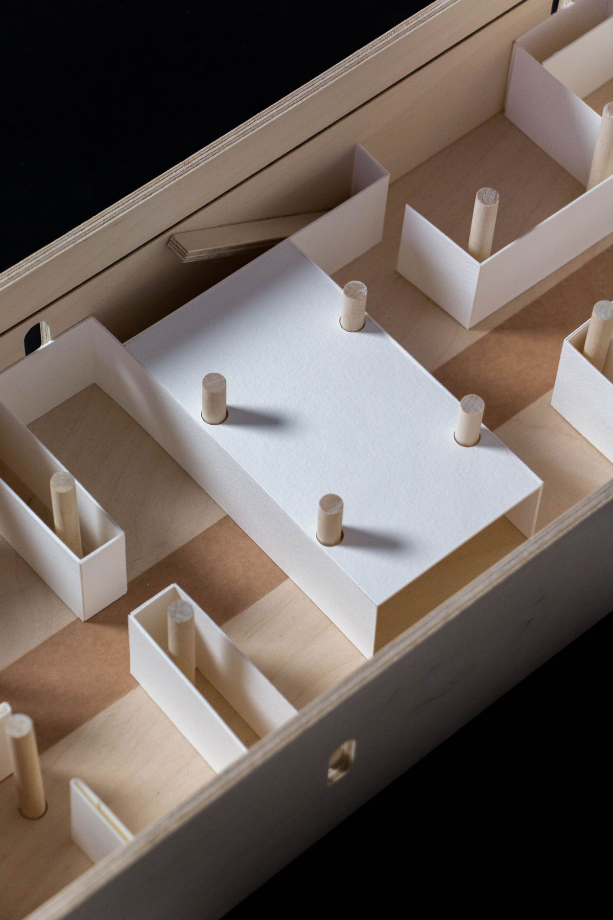 Architectural model of the Arsenale exhibition design, detail view.