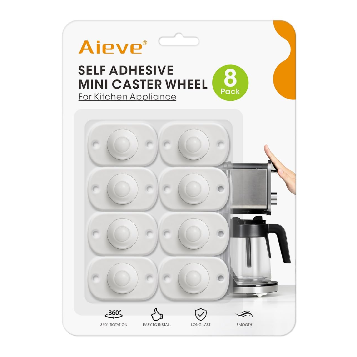 A package with eight caster wheels