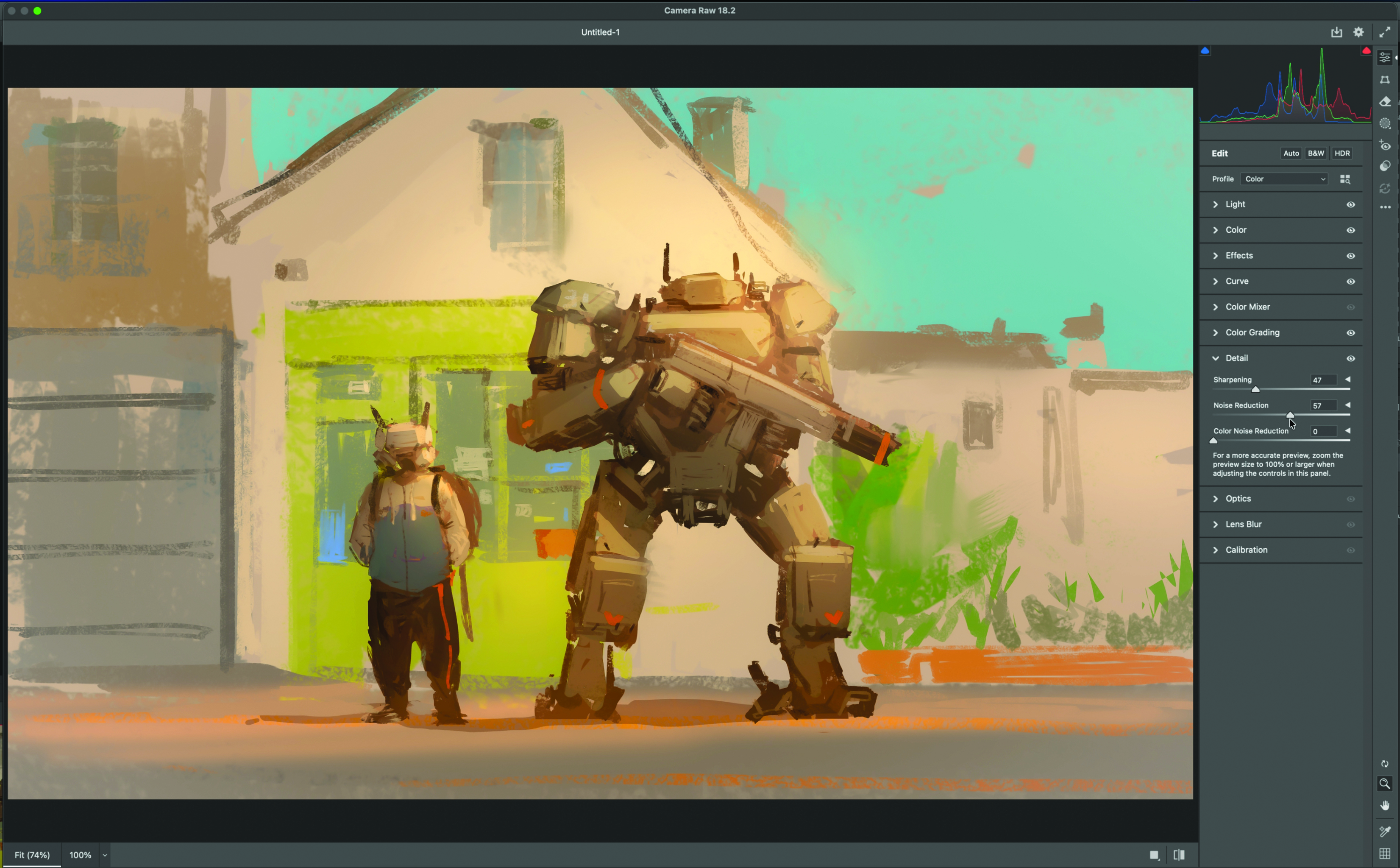 Part of the process of creating concept art with a robot character